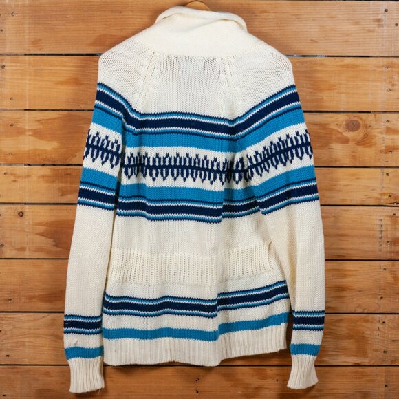 Vintage Sigallo Cowl Neck Acrylic Cardigan in Cream & Blue - LG - Picture 2 of 5